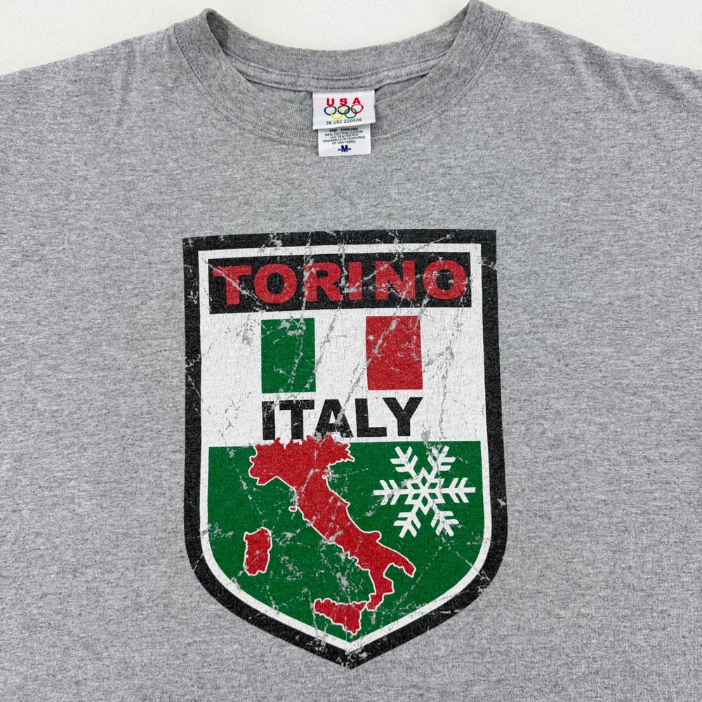 USA Olympics Torino 2006 T-Shirt Vintage Mens Medium Gray Italy  Graphic